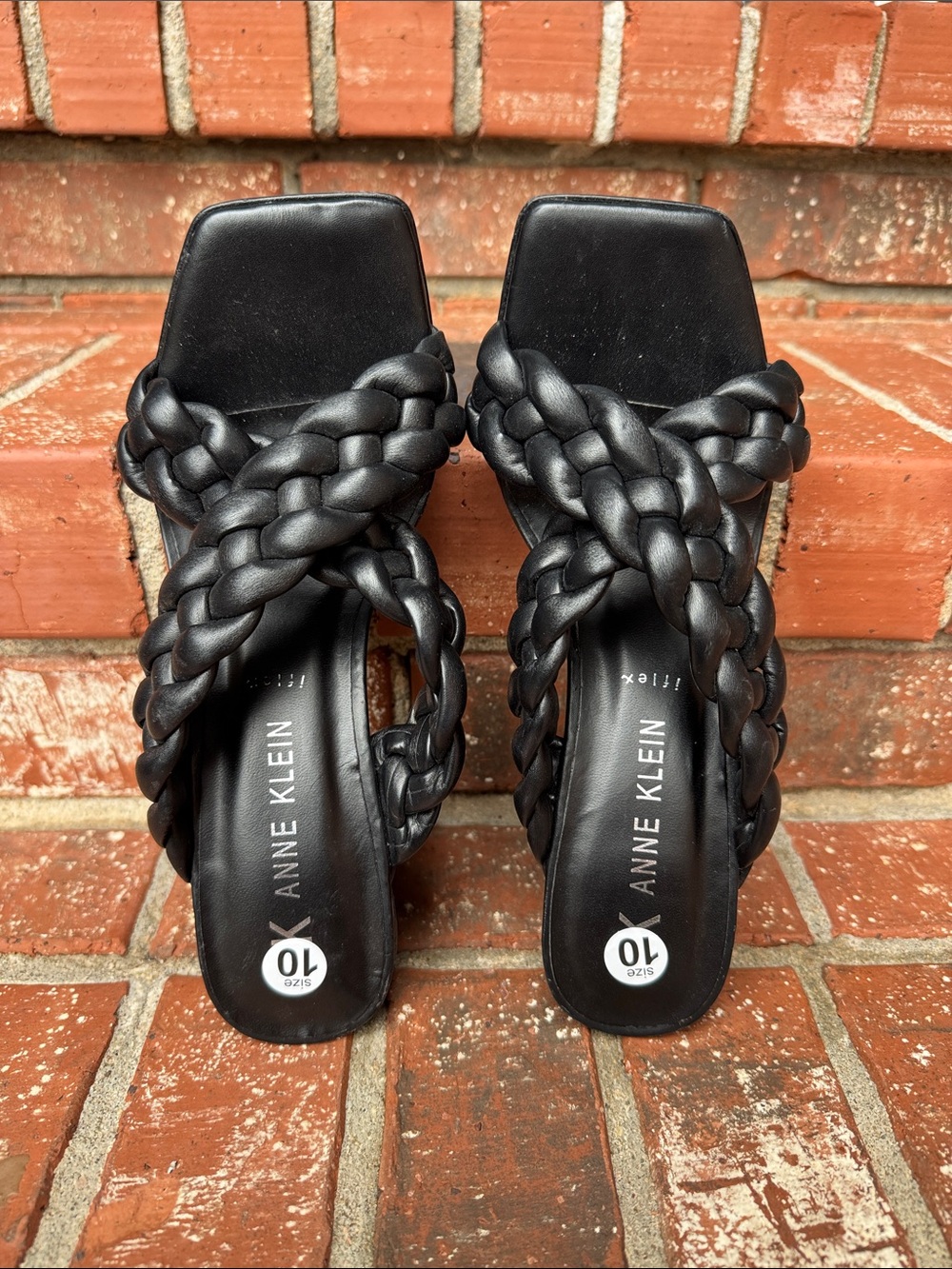 Anne Klein Aiden Black Woven Strappy Block Heel Mule Sandals Women's Size 10 - Picture 5 of 7
